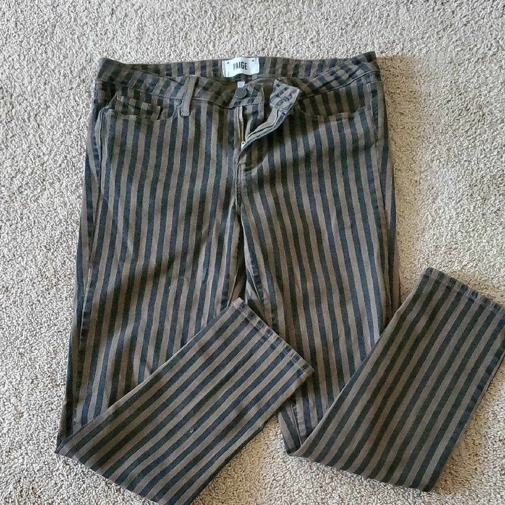 PAIGE Black and Brown Striped Straight Leg Jeans